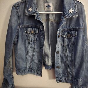 Old Navy Women's Light Blue Denim Jacket with Star Collar Detail